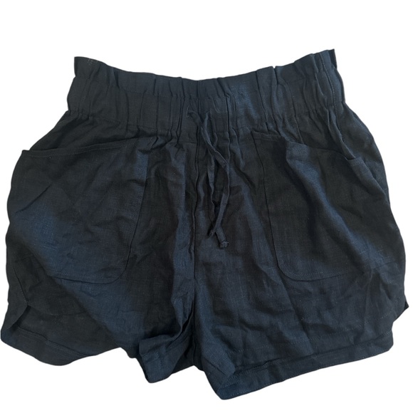 Paper Bag Waist Drawstring Multiple Pockets Curved Hem Casual Linen-Blend Short - Picture 9 of 16